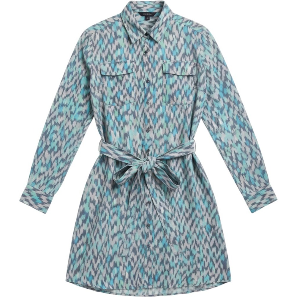 Tori Richard Silk Ikat Print Button Shirt Dress Tie Waist Long Festival Boho